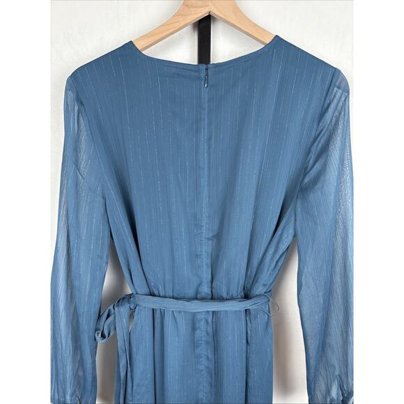 NEW J.Crew Point Sur Faux Wrap Dress Womens 12 Blue Lurex Chiffon Tiered Ruffle - Picture 7 of 12